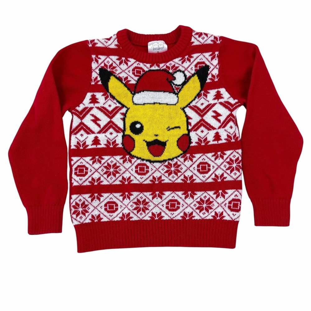 Kids Pokemon Pikachu Ugly Christmas Sweater Red Size 6 Long Sleeve‎